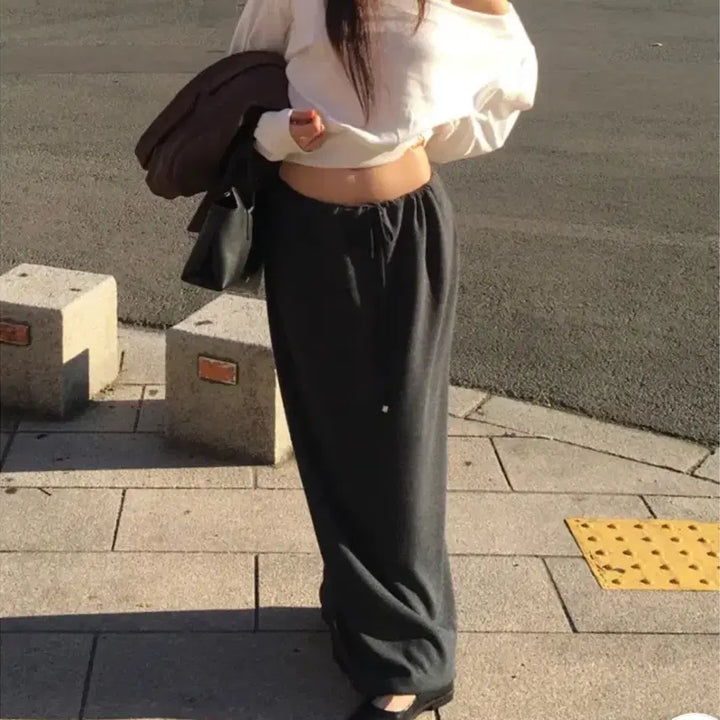 [BUNJANG] Maxi Long Skirt Charcoal / [새상품]밴딩 맥시 롱스커트 차콜
