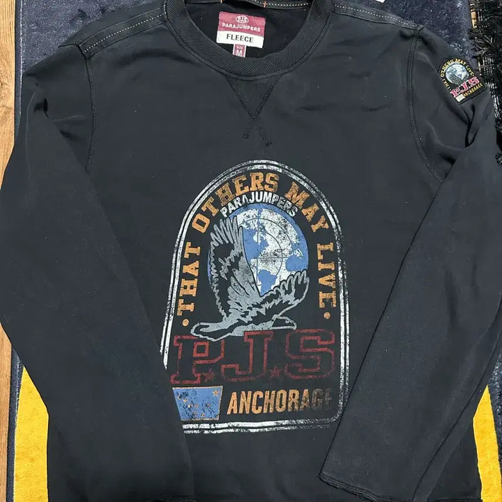 [BUNJANG] Parajumpers Black Fleece Sweatshirt M / 파라점퍼스 블랙 기모 맨투맨 M