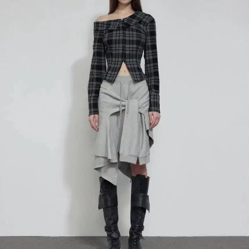 [BUNJANG] Bohemian Seoul One Shoulder Check Blouse / 보헤미안서울 원숄더 체크 블라우스 m 판매 오프숄더 보헴서