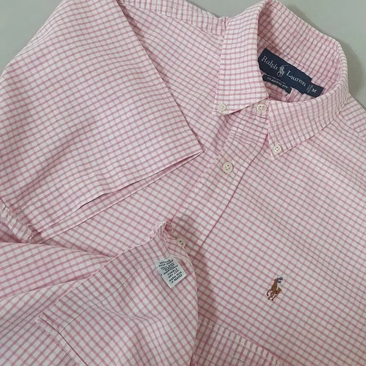 [BUNJANG] Polo Ralph Lauren Pastel Pink Check Short Sleeve Shirt / No.26051005 폴로 랄프로렌 반팔 체크 셔츠
