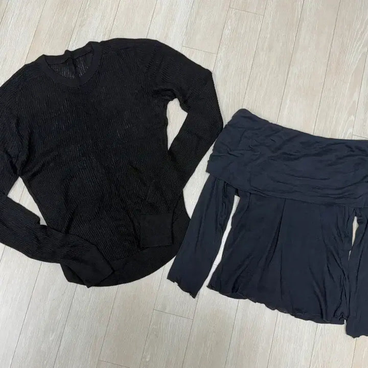 [BUNJANG] Zara Long Sleeve Tops Set (Mesh, Off-Shoulder) / [L] 자라 티 2개 (그물긴팔티/오프숄더긴팔티)