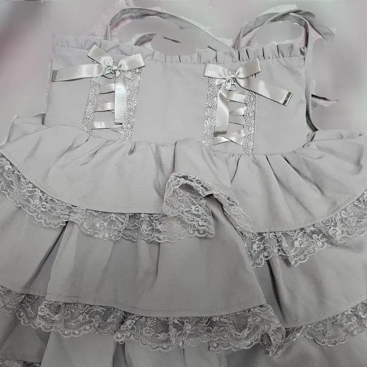 [BUNJANG] MA*RS Lace Up Ribbon Frill Skirt Pink / 마즈 MA*RS 레이스 업 리본 3단 프릴 스카판 핑크