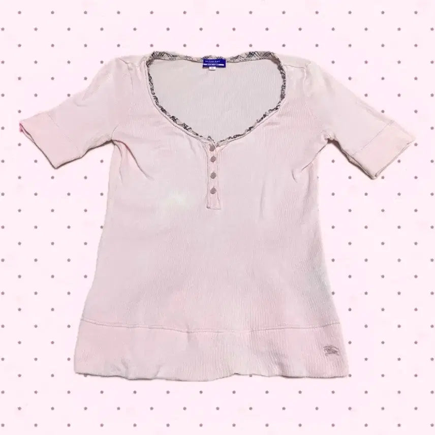 [BUNJANG] Burberry Blue Label Rare Light Pink Button Short Sleeve Top / 버버리블루라벨 희귀 연핑 버튼 반팔탑 히메갸루 핀터레스트