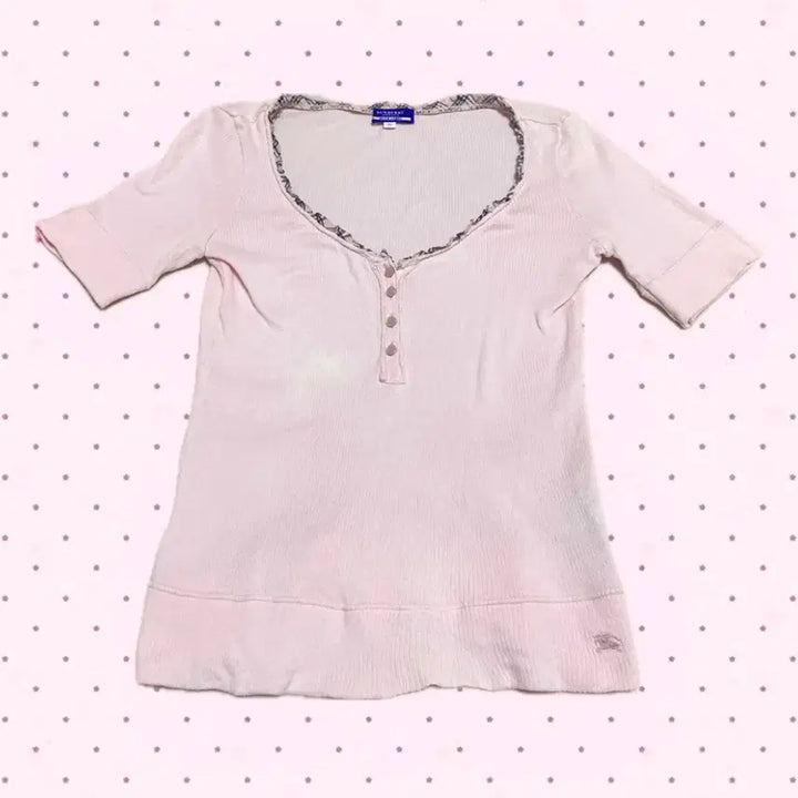 [BUNJANG] Burberry Blue Label Rare Light Pink Button Short Sleeve Top / 버버리블루라벨 희귀 연핑 버튼 반팔탑 히메갸루 핀터레스트