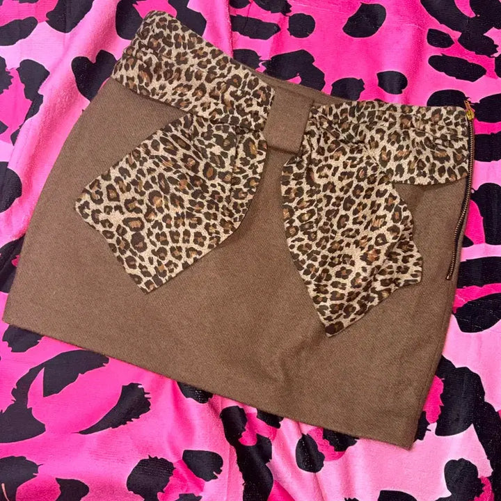 [BUNJANG] Leopard Print Ribbon Mini Skirt / 레오파드 호피 리본 치마 미니 스커트 (ㅅㅊ 갸루 베메클 리즈리사 다이아