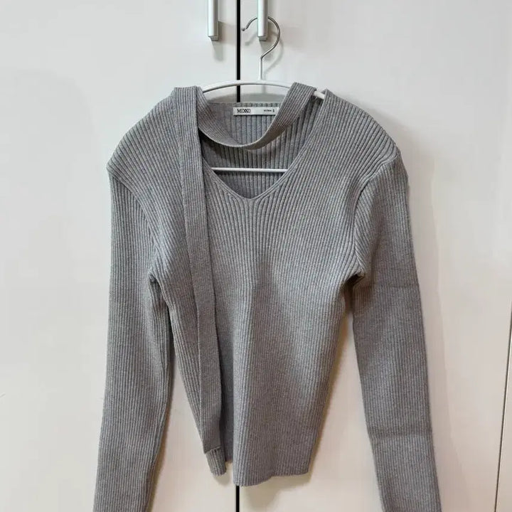 [BUNJANG] MIXXO Ribbed Knit Muffler Scarf - Grey, Size S / 미쏘 골지 머플러 니트 S