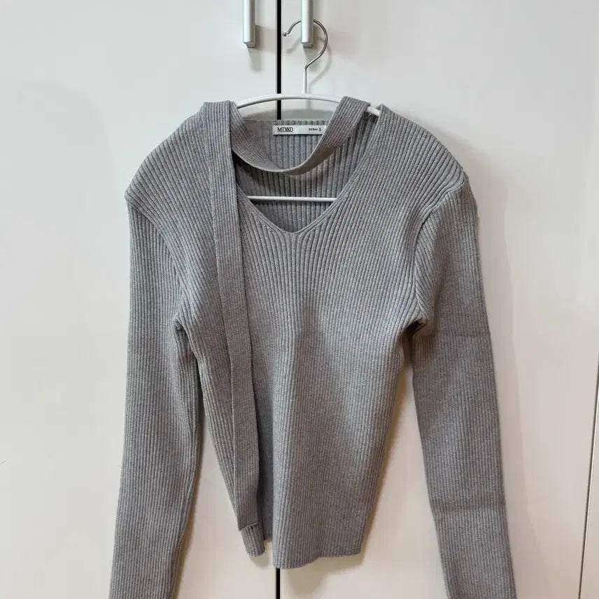 [BUNJANG] MIXXO Ribbed Knit Muffler Scarf - Grey, Size S / 미쏘 골지 머플러 니트 S