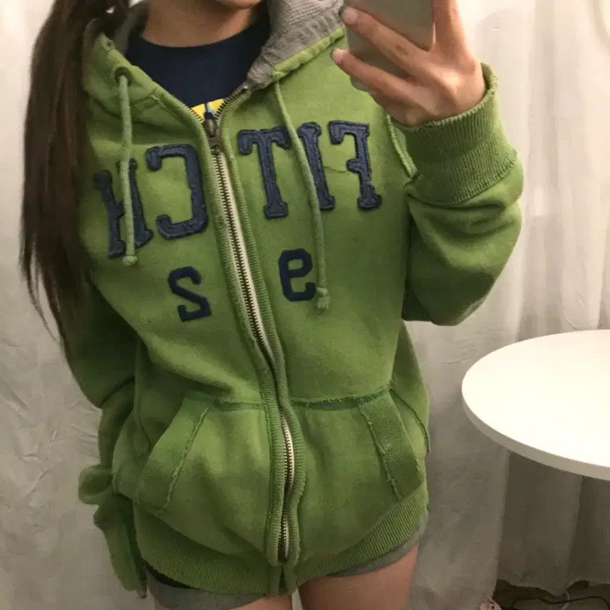 [BUNJANG] Abercrombie Green Fleece Zip-Up Hoodie M / Abercrombie 아베크롬비 그린 기모 후드집업