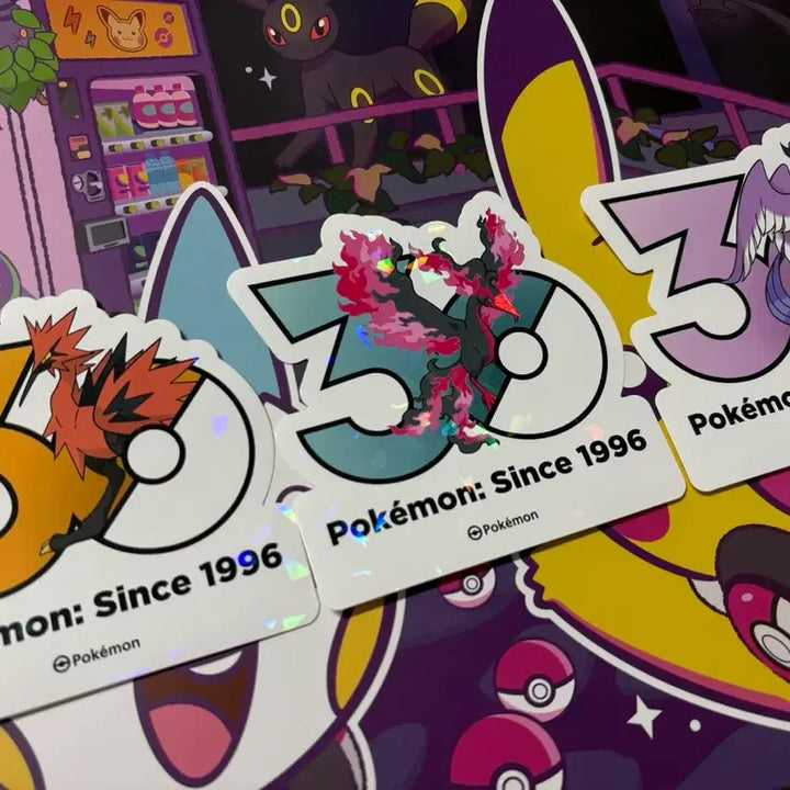 [BUNJANG] Pokemon 30th Anniversary Logo Stickers Set (Galarian Zapdos, Moltres, Articuno) / 한정 포켓몬 30주년 로고 스티커 가라르썬더/가라르파이어/가라르프리져