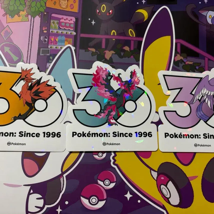 [BUNJANG] Pokemon 30th Anniversary Logo Stickers Set (Galarian Zapdos, Moltres, Articuno) / 한정 포켓몬 30주년 로고 스티커 가라르썬더/가라르파이어/가라르프리져