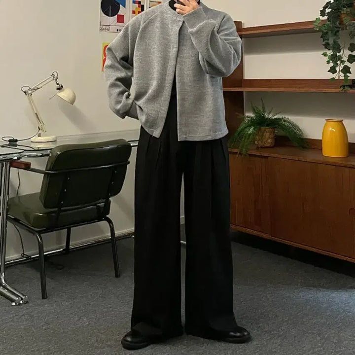 [BUNJANG] Lewy Back Banding Pintuck Wide Slacks (Black) / 르위 뒷밴딩 핀턱 와이드 슬렉스(블랙)