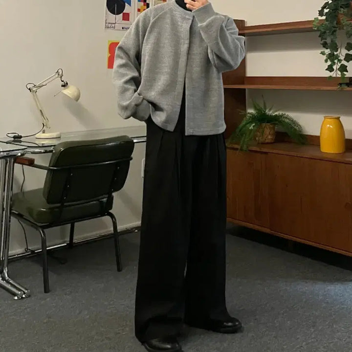 [BUNJANG] Lewy Back Banding Pintuck Wide Slacks (Black) / 르위 뒷밴딩 핀턱 와이드 슬렉스(블랙)