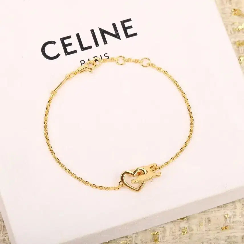 [BUNJANG] Celine Gold Heart Pendant Logo Bracelet / 셀린느 팔찌