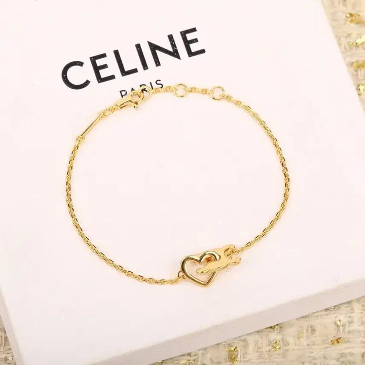 [BUNJANG] Celine Gold Heart Pendant Logo Bracelet / 셀린느 팔찌