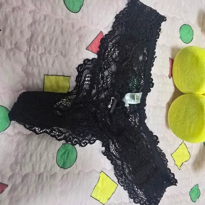 [BUNJANG] Lace T-Back Thong Set (Black, Gray) / 레이스 T 팬티 블랙 그레이 속옷 중고 2개