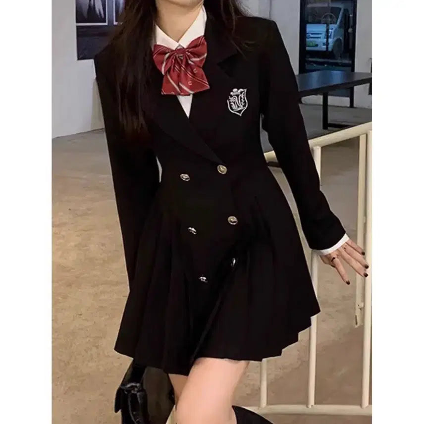 [BUNJANG] Preppy British School Uniform Dress and Ribbon Set / 최저가) 졸업사진 프레피룩 영국교복 S