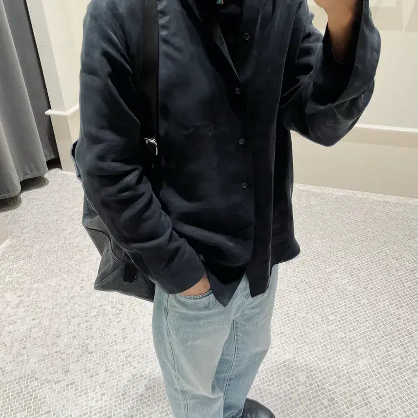 [BUNJANG] MERUDI Oversized Cupro Shirt Black Size 1 / 머듈 오버사이즈 셔츠 블랙 큐프라 1