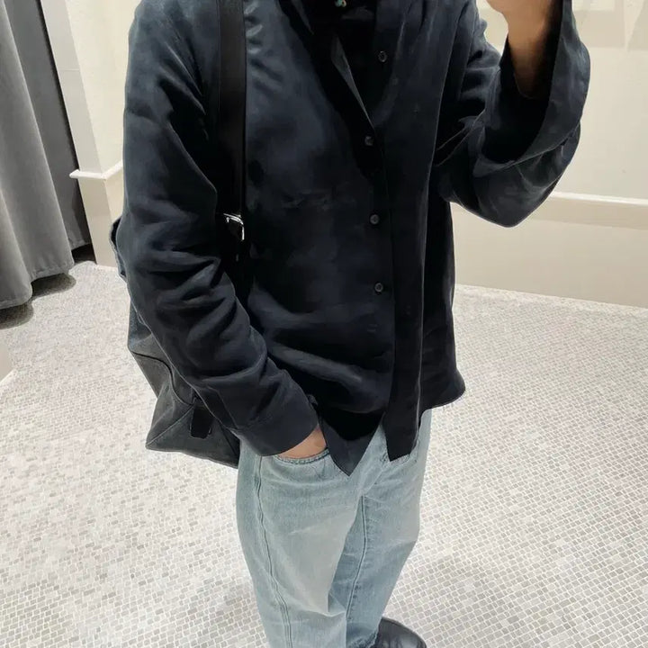 [BUNJANG] MERUDI Oversized Cupro Shirt Black Size 1 / 머듈 오버사이즈 셔츠 블랙 큐프라 1