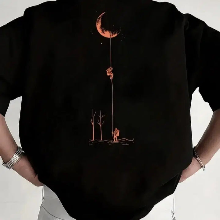 [BUNJANG] Black Half-Sleeve T-Shirt with Crescent Moon Print / 새상품 블랙 반팔 면티셔츠 달 프린팅