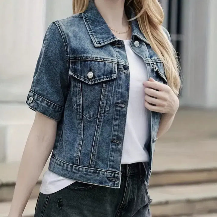 [BUNJANG] Short Sleeve Denim Jacket / 새상품 반팔 청 데님 자켓