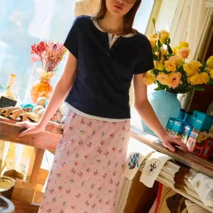 [BUNJANG] DEWL Flower Pattern Pink Lace Skirt / 듀엘 플라워 패턴 핑크 레이스 스커트