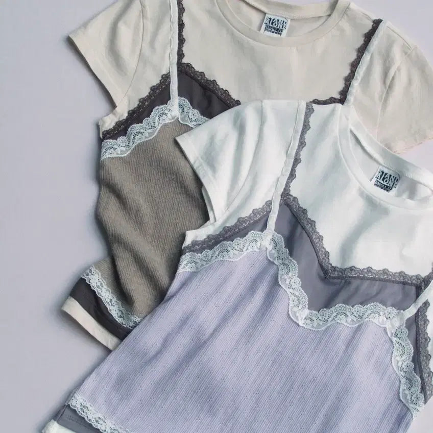 [BUNJANG] STAND ALONE Lace Bustier Short-Sleeved T-Shirt / STAND ALONE 레이스 뷔스티에 반팔티