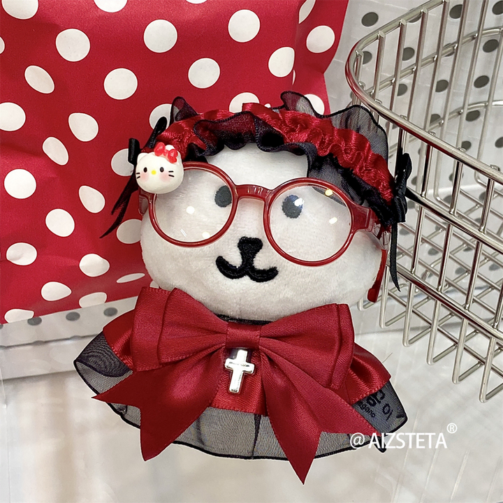 [BUNJANG] 10cm Doll Clothes Ribbon Lace Set - Red &amp; Black / 10깅 인형옷 리본 레이스 레드 블랙 헤도레 세트