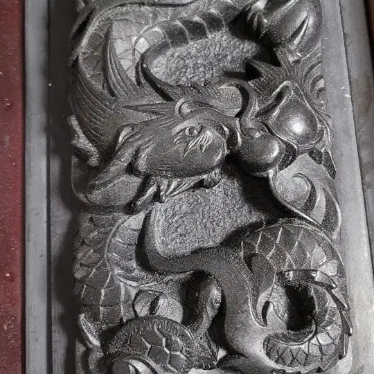 [BUNJANG] Antique Dragon Engraved Stone Inkstone with Case and Brushes / 근대사 수집 용 문양 석재 벼루+벼루함