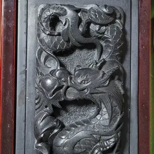 [BUNJANG] Antique Dragon Engraved Stone Inkstone with Case and Brushes / 근대사 수집 용 문양 석재 벼루+벼루함