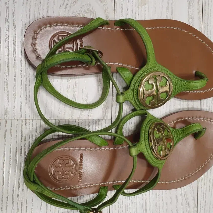 [BUNJANG] Tory Burch Green Leather Ankle Strap Sandals / 토리버치 그린 레더 샌들