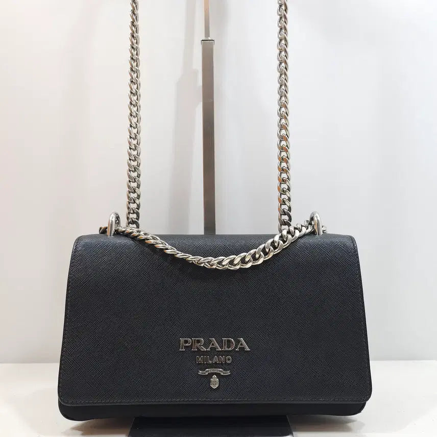 [BUNJANG] Prada Saffiano Chain Shoulder Bag Black 1BD009 / 프라다 사피아노 체인 숄더백 1BD009