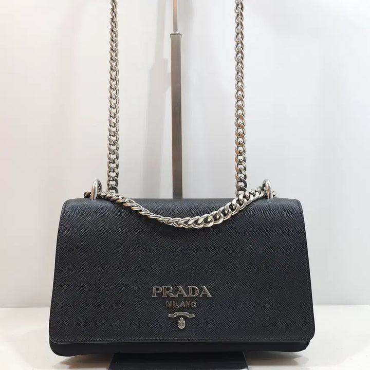 [BUNJANG] Prada Saffiano Chain Shoulder Bag Black 1BD009 / 프라다 사피아노 체인 숄더백 1BD009