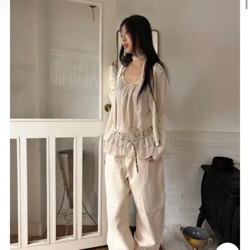 [BUNJANG] Polka Dot Cami + Scarf + Cardigan Set / 간절기템 도트나시+스카프+가디건 세트