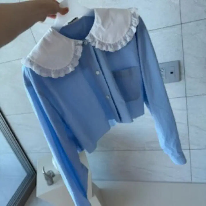 [BUNJANG] Miu Miu Blue Blouse Shirt with White Lace Collar / 미우미우 블라우스 셔츠