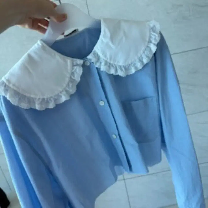 [BUNJANG] Miu Miu Blue Blouse Shirt with White Lace Collar / 미우미우 블라우스 셔츠