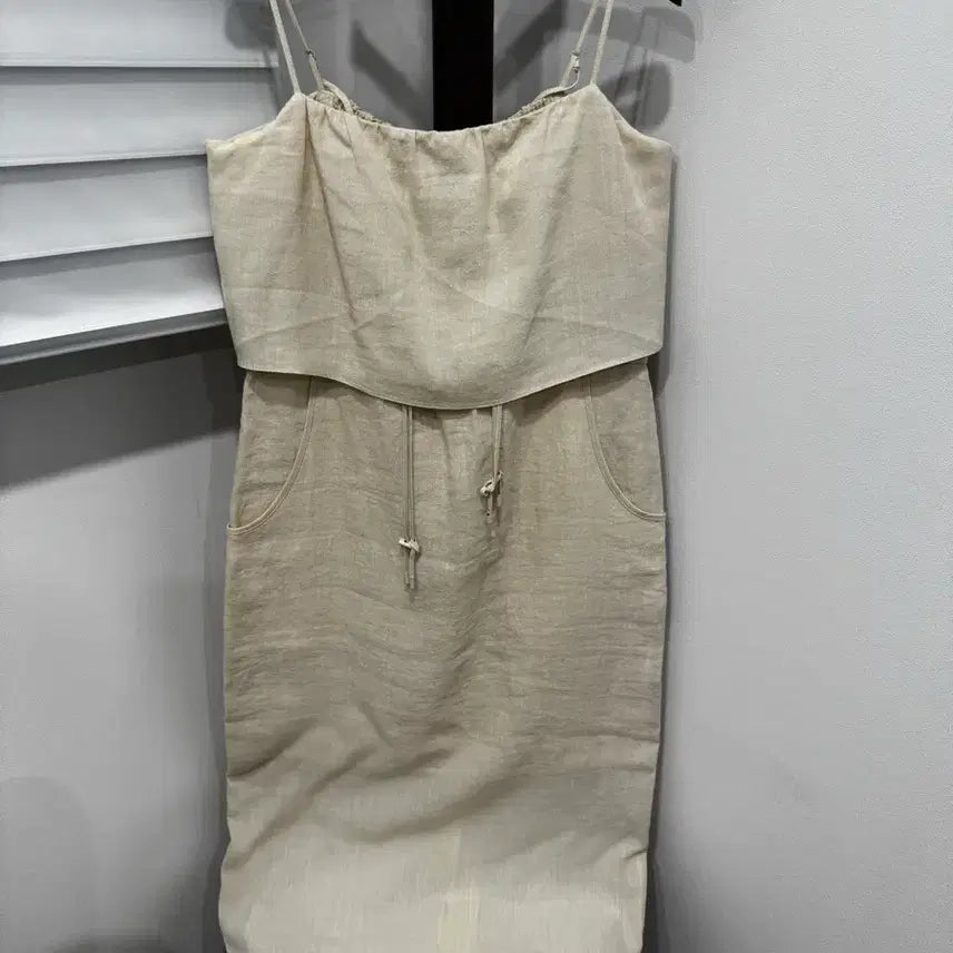 [BUNJANG] TIME Linen Layered Spaghetti Strap Dress / 한섬타임 린넨 레이어드 끈 나시 원피스