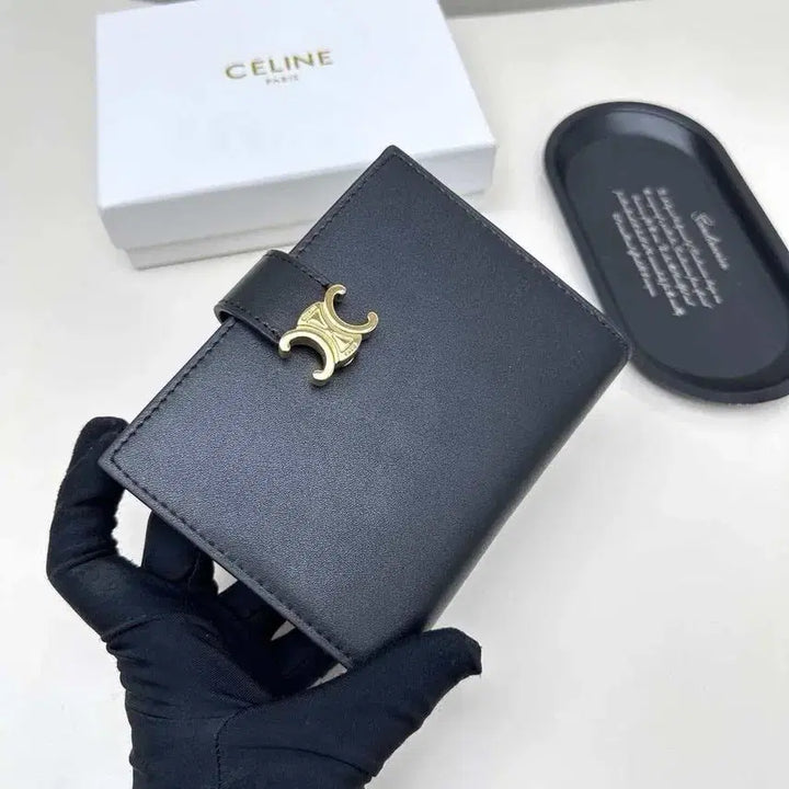 [BUNJANG] CELINE Triomphe Compact Bifold Wallet Black Leather / 셀린느 지갑
