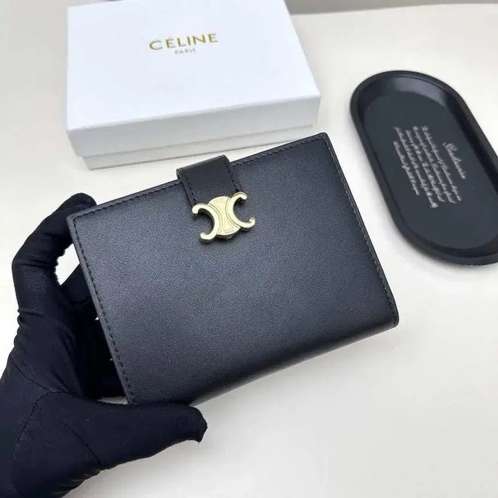 [BUNJANG] CELINE Triomphe Compact Bifold Wallet Black Leather / 셀린느 지갑