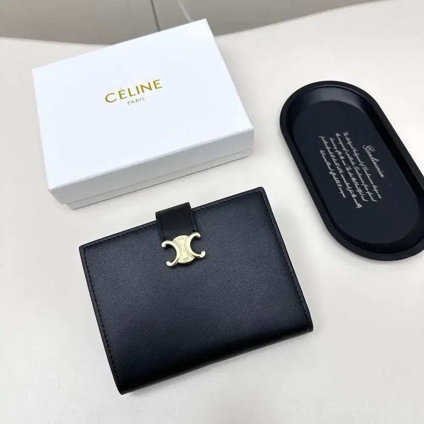 [BUNJANG] CELINE Triomphe Compact Bifold Wallet Black Leather / 셀린느 지갑