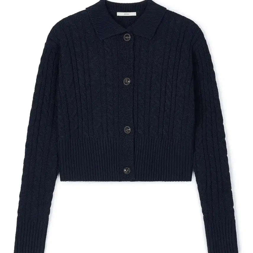 [BUNJANG] Tobas Cable Knit Collar Crop Cardigan Deep Navy / [새상품] 토바스 케이블 니트 카라 크롭 가디건 딥네이비