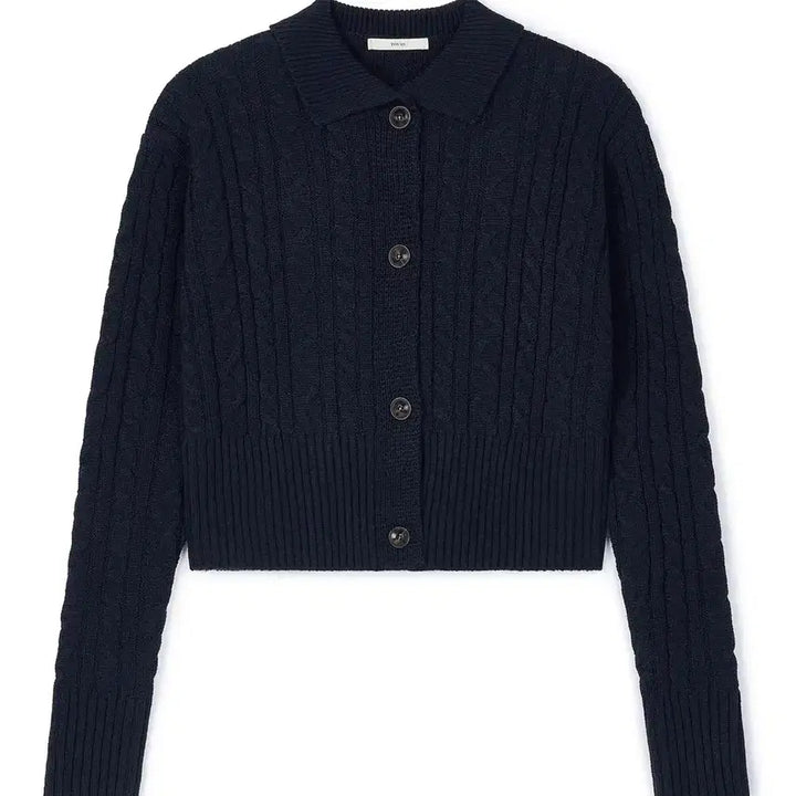 [BUNJANG] Tobas Cable Knit Collar Crop Cardigan Deep Navy / [새상품] 토바스 케이블 니트 카라 크롭 가디건 딥네이비