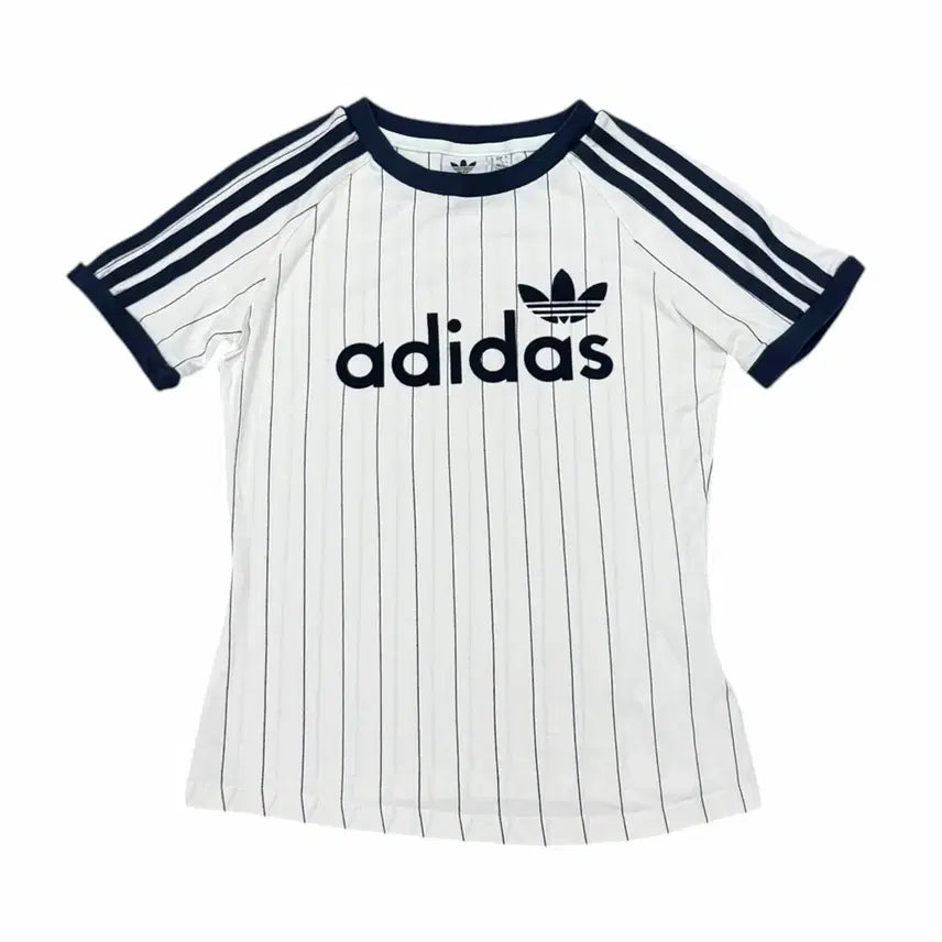 [BUNJANG] Adidas Linear Calli Graphic Stripe Short Sleeve T-Shirt White Navy S / 아디다스 딱붙핏 리니어 캘리 그래픽 스트라이프 반팔 화이트 네이비 S