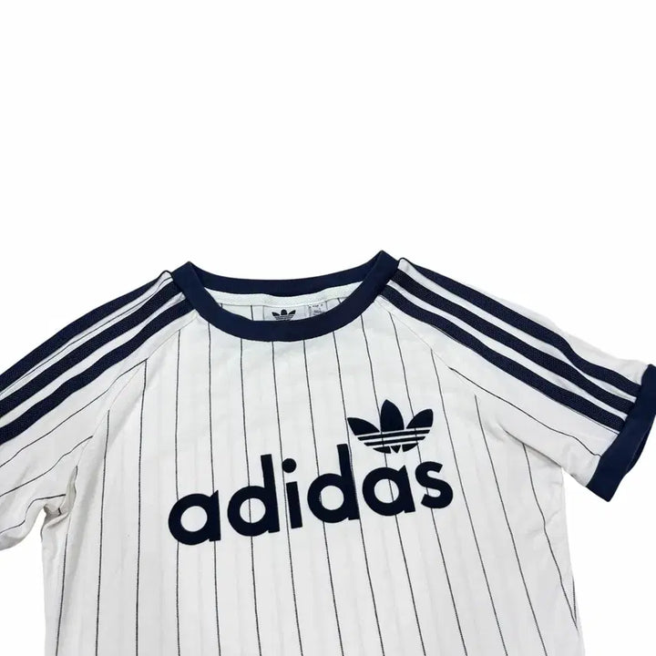 [BUNJANG] Adidas Linear Calli Graphic Stripe Short Sleeve T-Shirt White Navy S / 아디다스 딱붙핏 리니어 캘리 그래픽 스트라이프 반팔 화이트 네이비 S
