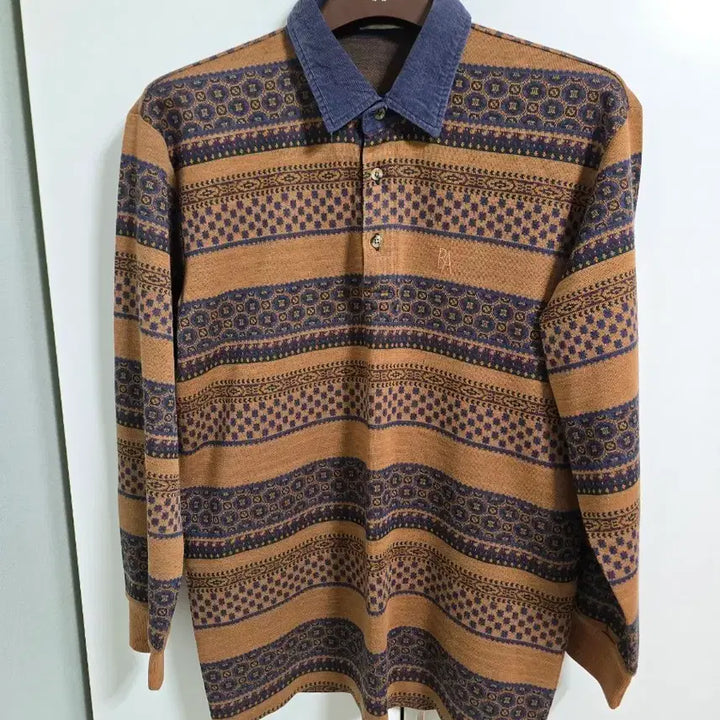 [BUNJANG] Bang Bang Pattern Long Sleeve Polo Shirt Size 105 / 뱅뱅 패턴 긴팔 카라 티셔츠 105