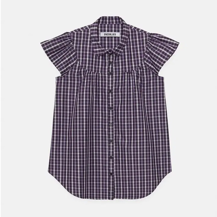 [BUNJANG] Enjoublues Check Cap Sleeve Shirt Short Sleeve Shirt / 새상품)엔조블루스 체크 캡슬리브 셔츠 반팔셔츠