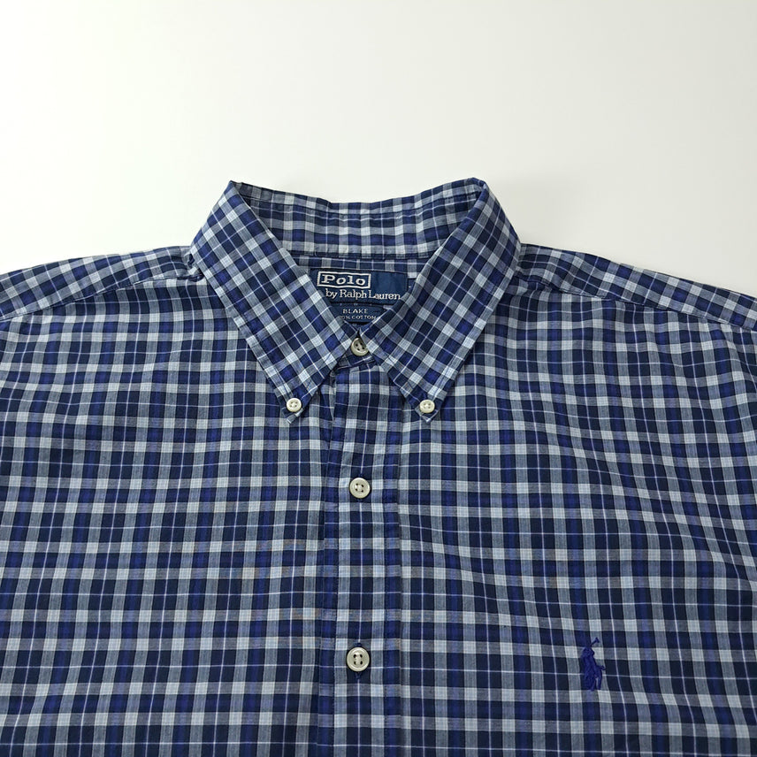 [BUNJANG] Polo Ralph Lauren 90s Blake Fit Small Tartan Check Short Sleeve Shirt Navy XL / CK673 XL 폴로 90s 딥네이비 스몰타탄체크 반팔 셔츠 남방