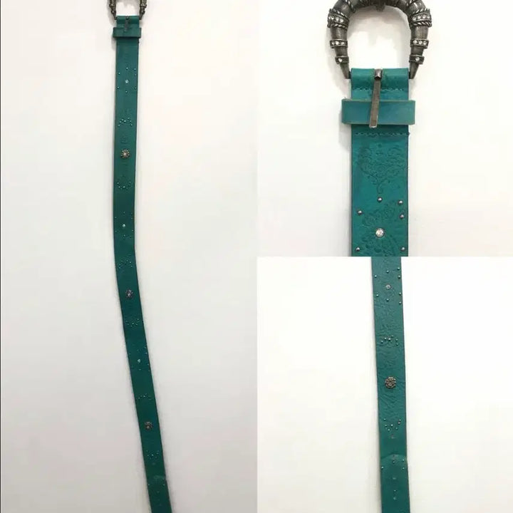 [BUNJANG] Teal Western Style Leather Belt with Buckle Detail / teal western buckle leather belt