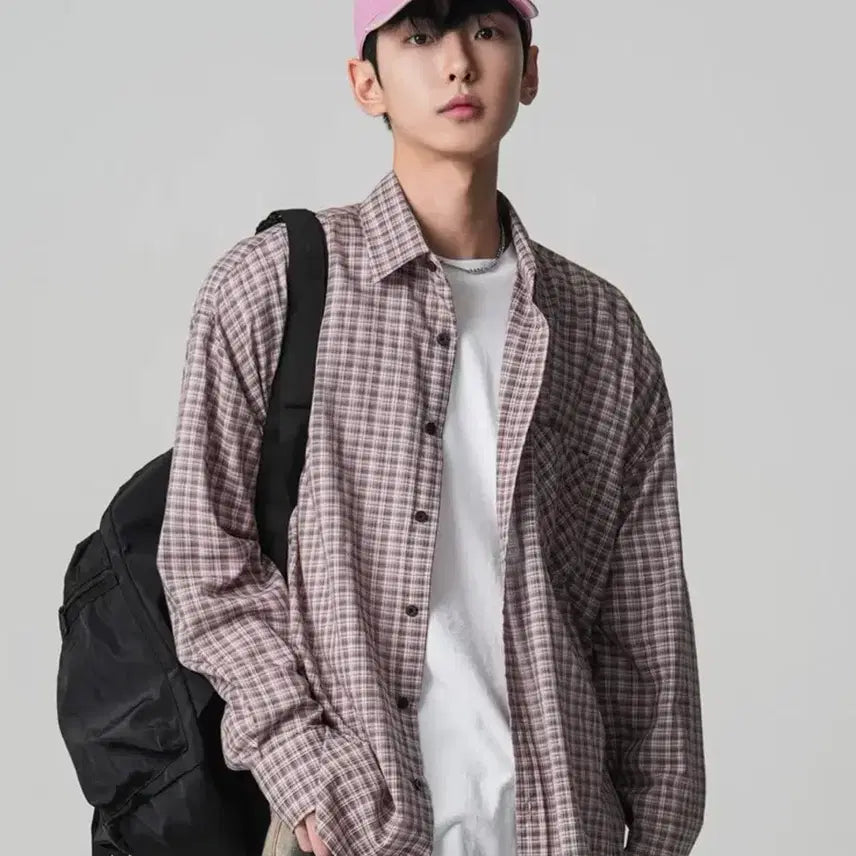 [BUNJANG] Urban Dress OL Oversized Check Shirt Pink / 어반드레스 OL 오버핏 체크 셔츠 핑크
