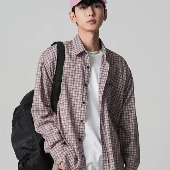 [BUNJANG] Urban Dress OL Oversized Check Shirt Pink / 어반드레스 OL 오버핏 체크 셔츠 핑크