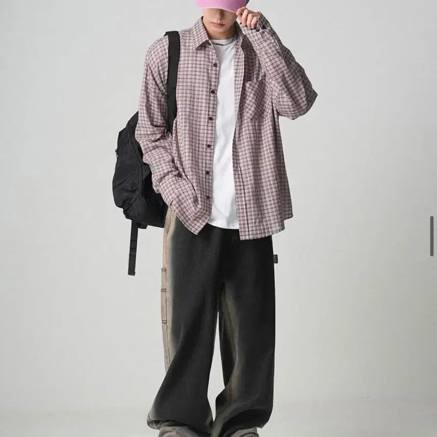 [BUNJANG] Urban Dress OL Oversized Check Shirt Pink / 어반드레스 OL 오버핏 체크 셔츠 핑크